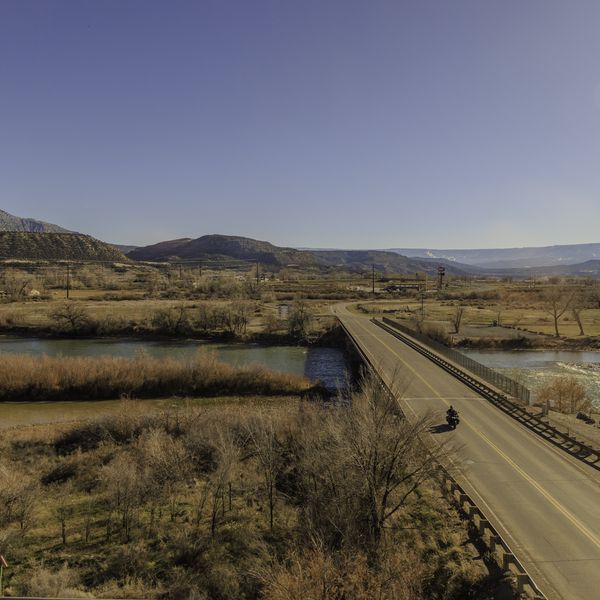 Motorcyclist crossing the Colorado River
