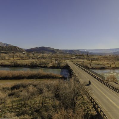 Motorcyclist crossing the Colorado River